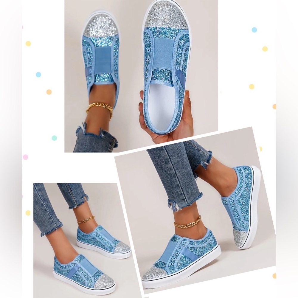 NWOT - Glitters Sneakers in Blue/Silver (Size 7)